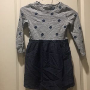 Baby Gap Girls Polka Dot/solid lined dress 100% Cotton long sleeves Size 5T